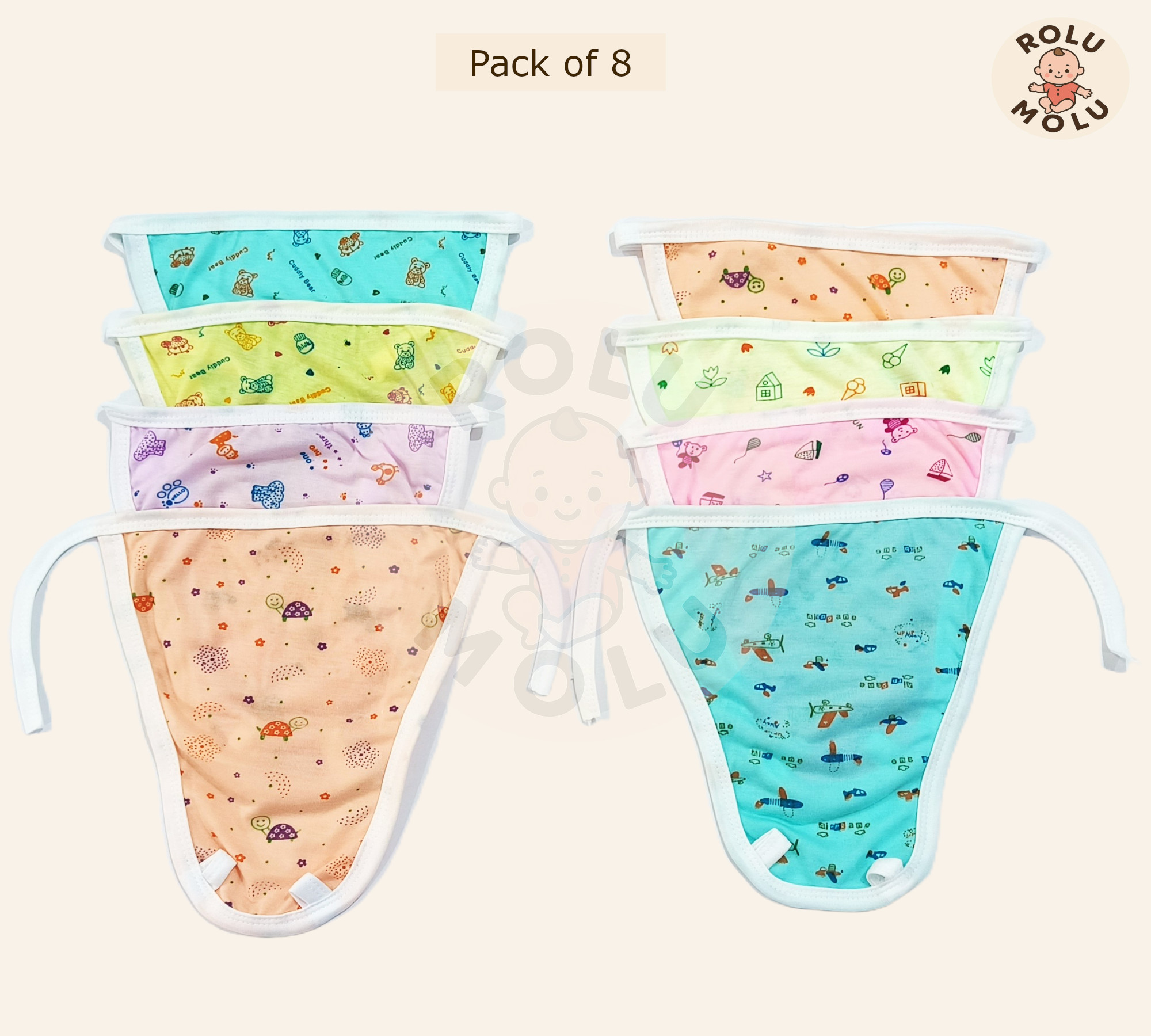 Cloth Diapers Langot Washable Reusable Nappies New Born Baby, Single Layer Nappies (Pack of 8), Multicolour - Image 3