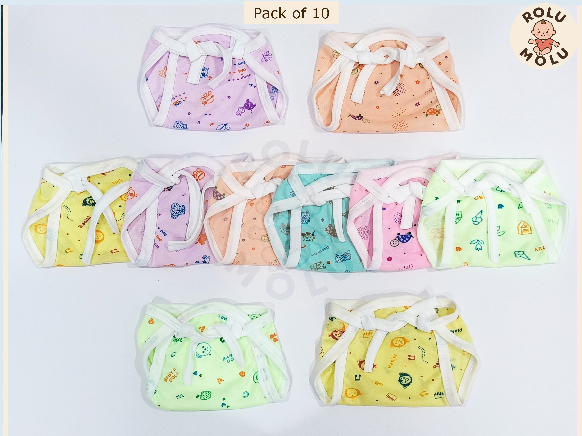 Cloth Diapers Langot Washable Reusable Nappies New Born Baby, Single Layer Nappies (Pack of 10), Multicolour - Image 3