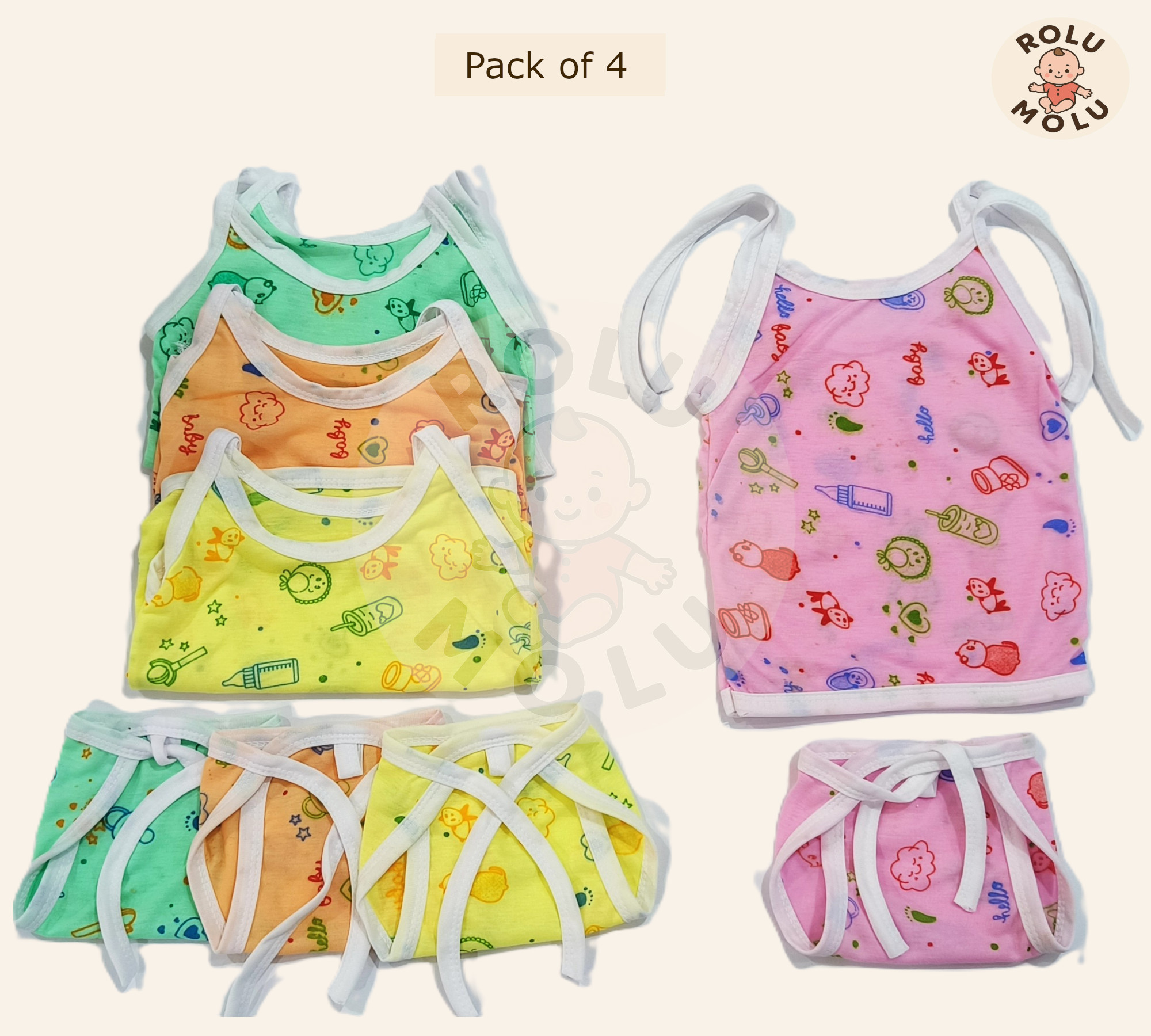 ROLUMOLU New Born Baby Nappies PACK 4 ( DORI SUIT PRINTED)
