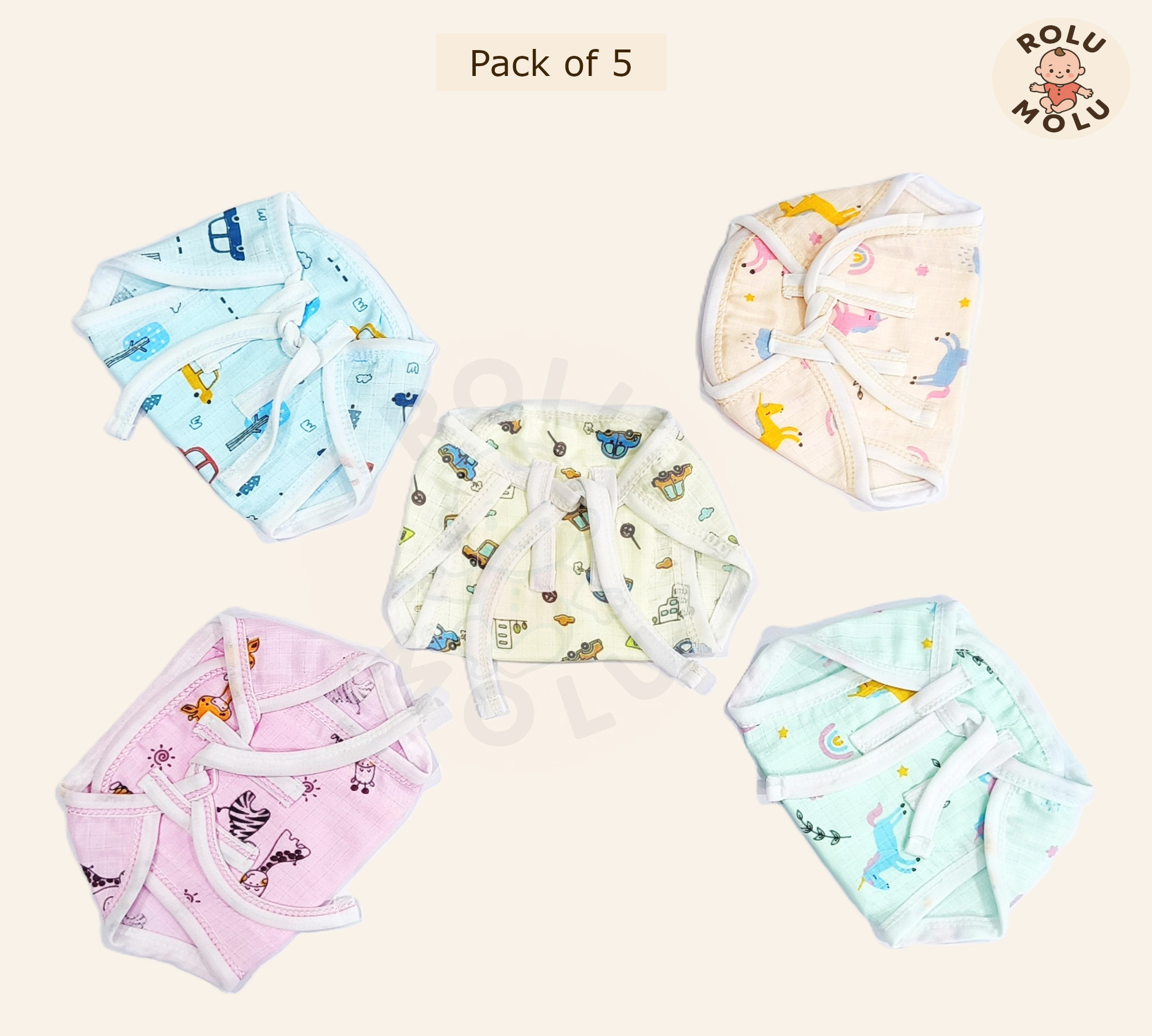 ROLUMOLU New Born Baby Nappies PACK 5-2