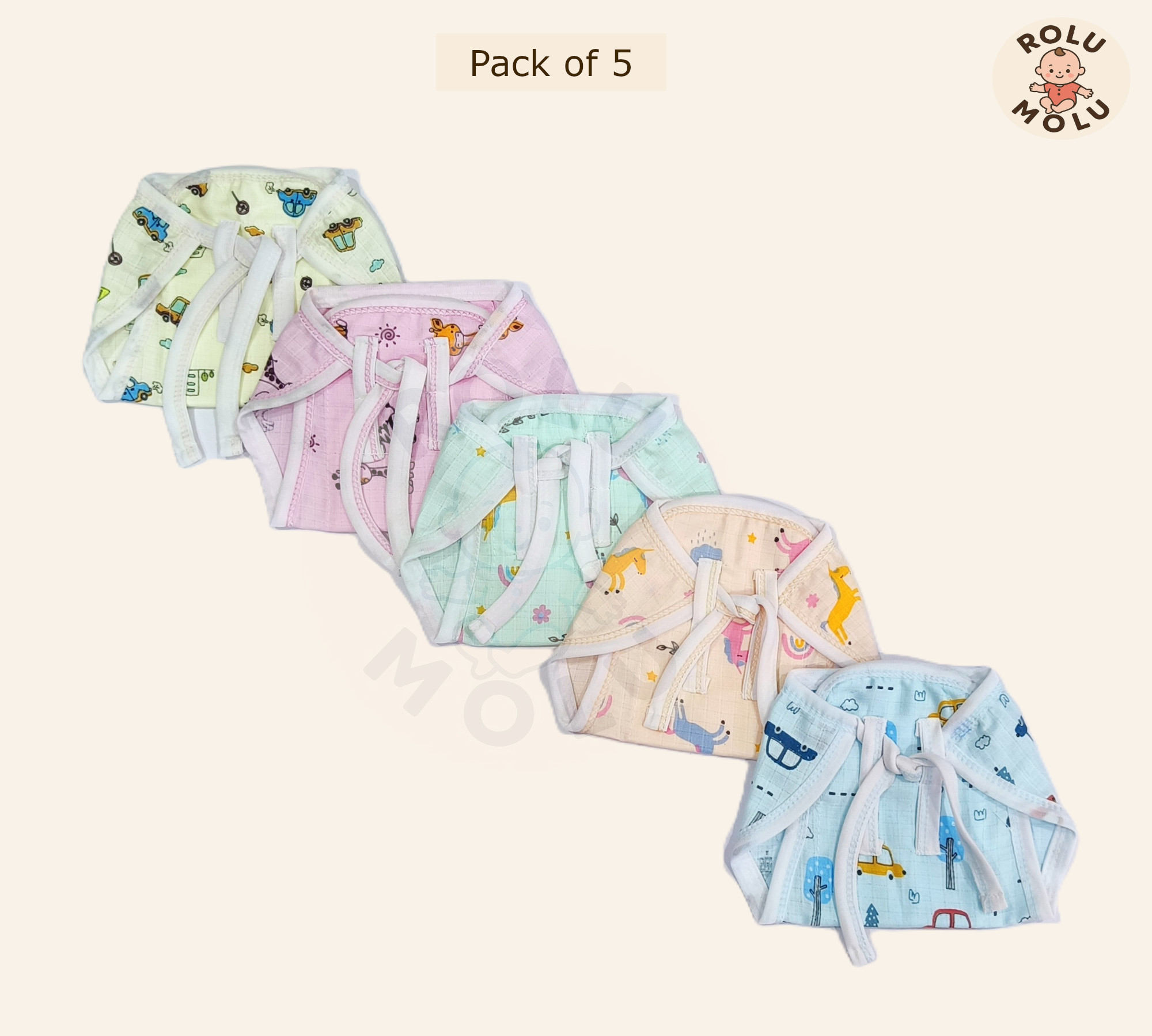 ROLUMOLU New Born Baby Nappies PACK of 5 - 4