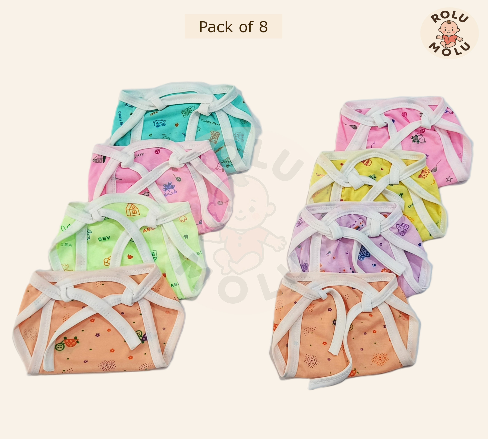 ROLUMOLU New Born Baby Nappies PACK OF 8