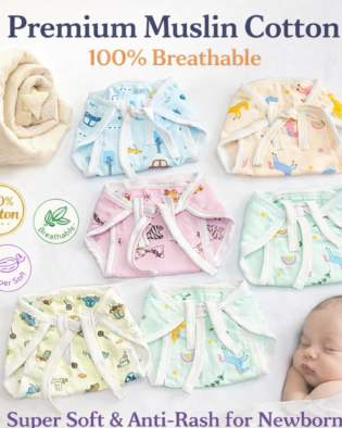 Premium Muslin Double Layered Baby Nappies | Pack of 5 | 2