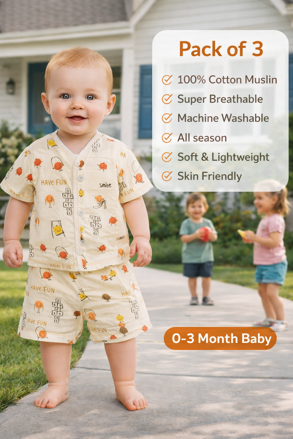 100% Cotton Muslin Baby Jhabla with knickers for Newborn | Front Open Soft Breathable Infant Shirt | Newborn Baby Clothing set for Boys & Girls | Pack of 3 - Image 7