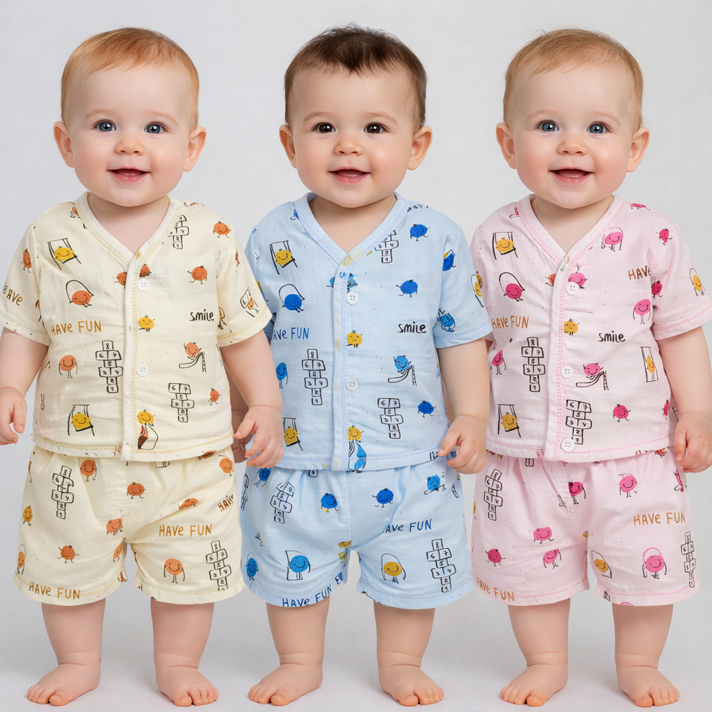 100% Cotton Muslin Baby Jhabla with knickers for Newborn | Front Open Soft Breathable Infant Shirt | Newborn Baby Clothing set for Boys & Girls | Pack of 3 - Image 6