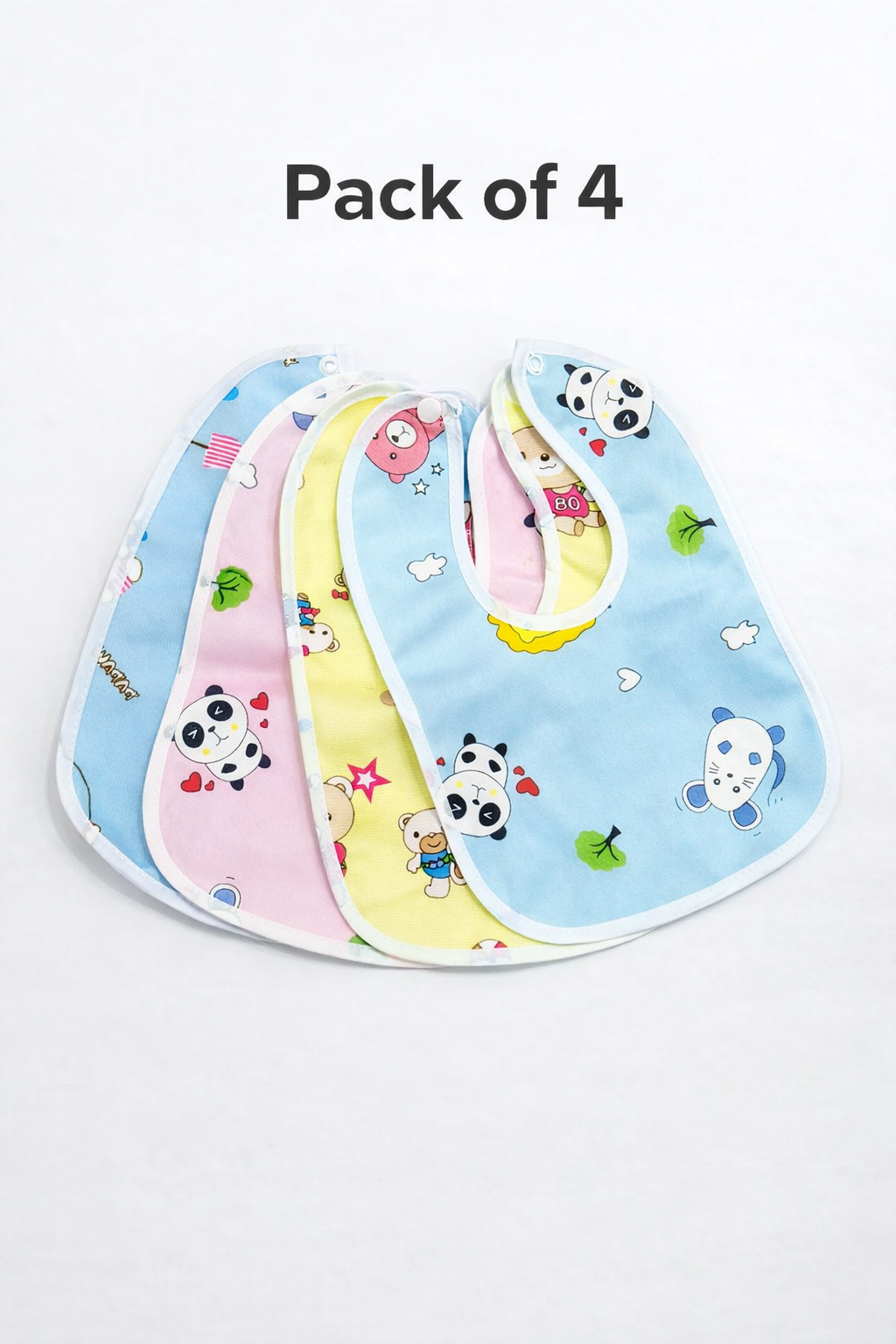 Waterproof Cotton Baby Bibs with Snap Buttons | Pack of 4