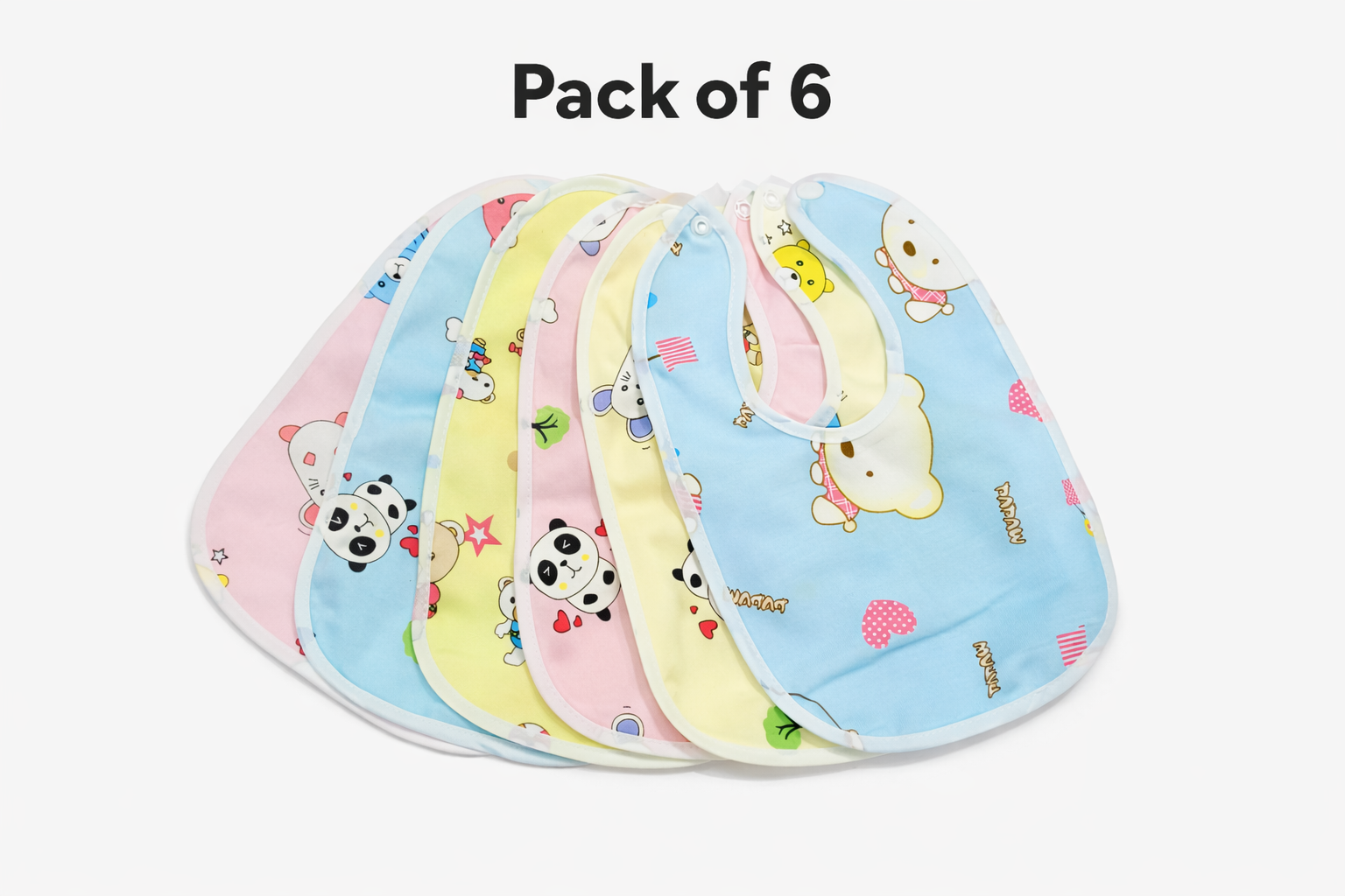 Waterproof Cotton Baby Bibs with Snap Buttons | Pack of 6