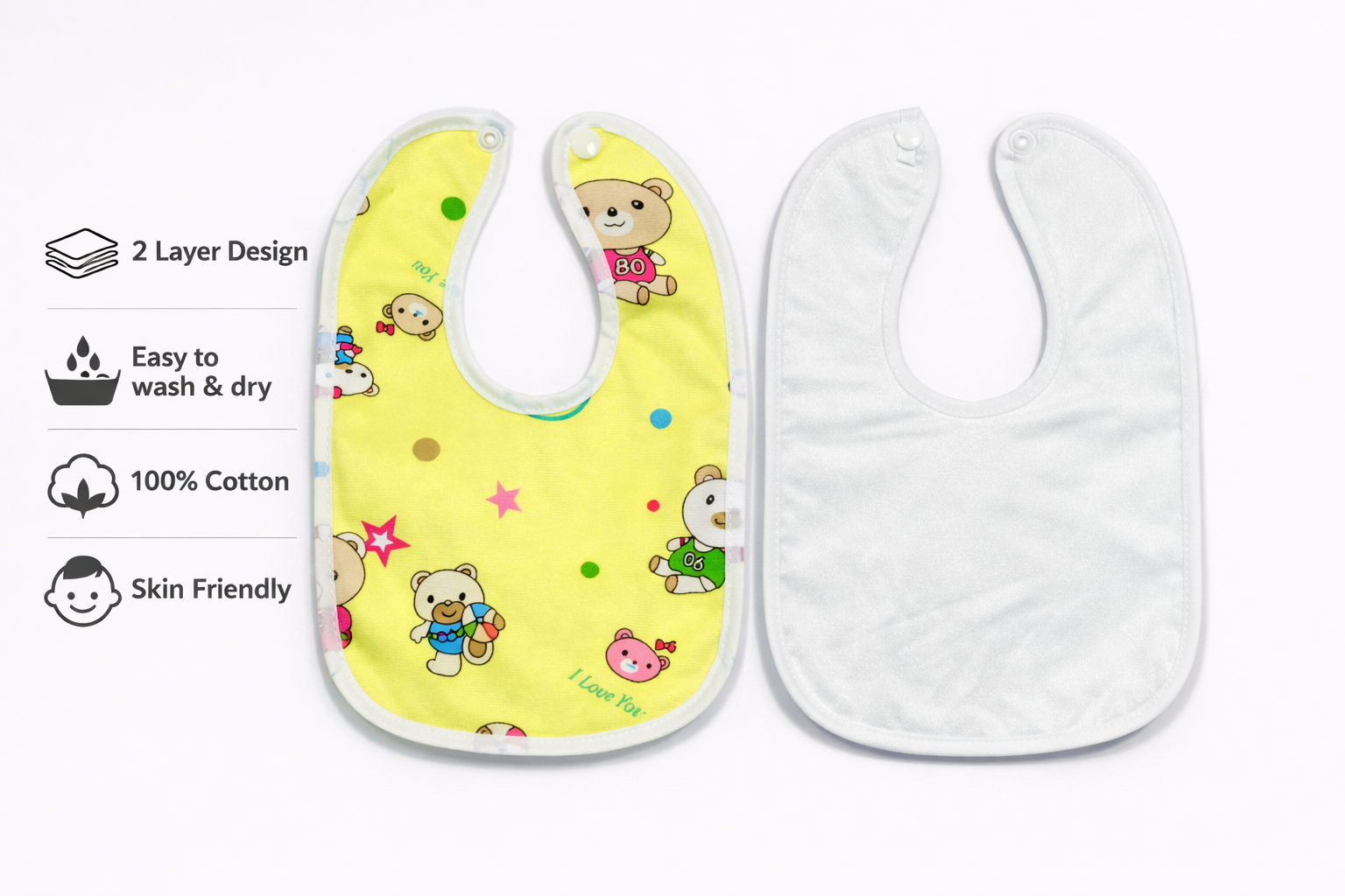 Waterproof Cotton Baby Bibs with Snap Buttons | Pack of 6 - Image 3
