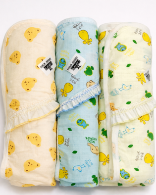 100% Cotton Muslin blanket for new born babies, Size 27 x 33 inch Each | Pack of 3