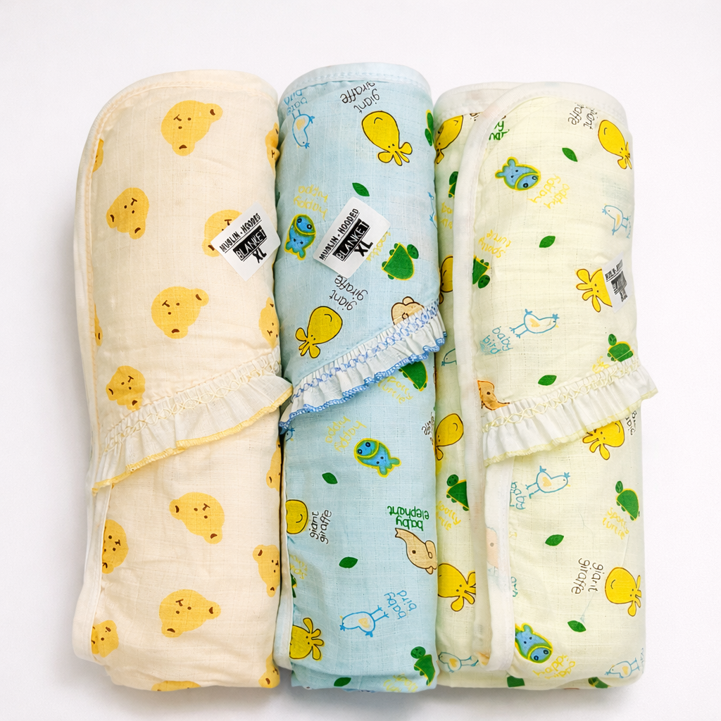 100% Cotton Muslin blanket for new born babies, Size 27 x 33 inch Each | Pack of 3