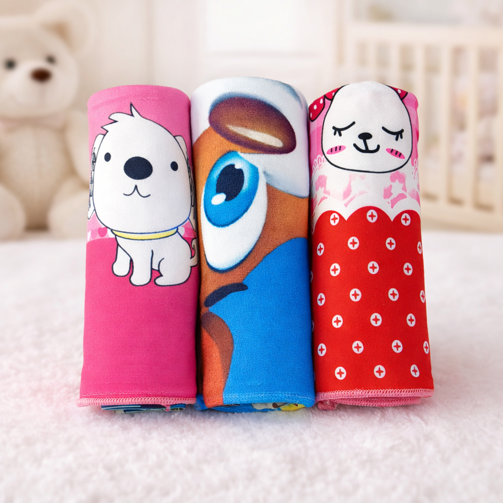Microfiber Baby Bath Towel Ultra Soft & Quick Dry Kids Towel Super Absorbent, Gentle on Skin, Cartoon Print Ideal for Newborns, Infants & Toddlers 42 x 22 Inches (Multicolor) | Pack of 3