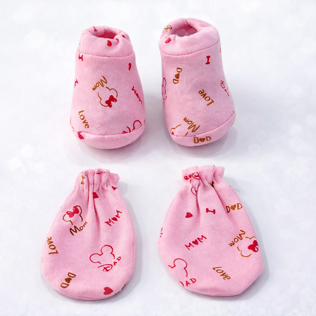 Cotton Interlock Knit Mitten & Booties Set with Floral Print | 30 cm Diameter | Pack of 4 Pairs