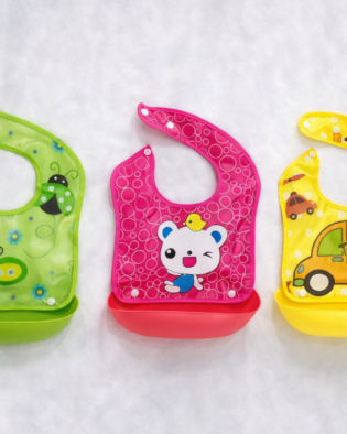 Silicone Feeding Bib | Waterproof Bib | With Detachable Tray | Baby Apron (Multicolor) | Pack of 3