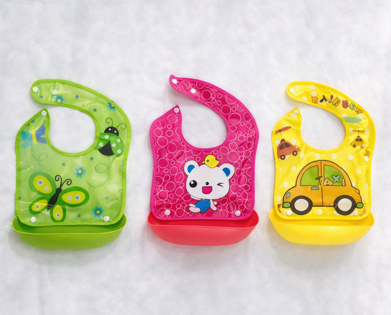 Silicone Feeding Bib | Waterproof Bib | With Detachable Tray | Baby Apron (Multicolor) | Pack of 3