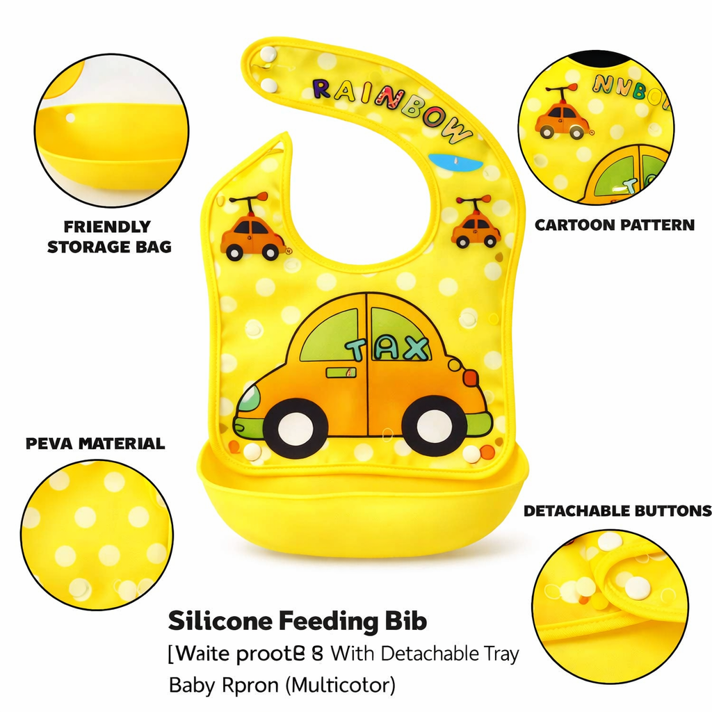 Silicone Feeding Bib | Waterproof Bib | With Detachable Tray | Baby Apron (Multicolor) | Pack of 3 - Image 4