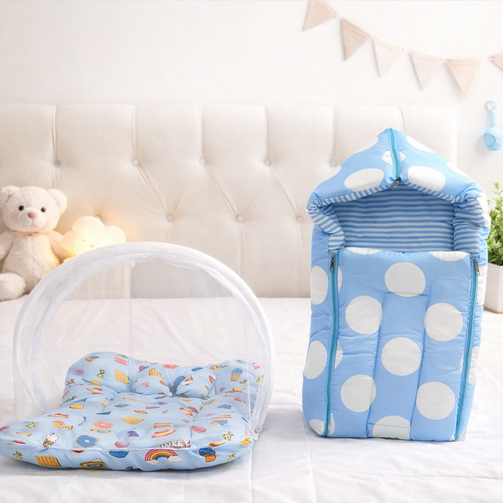 Combo in 2 in 1 | Sleeping Bag for Newborn | Portable Cotton Baby Bedding Set | Unisex Carry Nest & Baby Holder for New Born | Soft & Lightweight Infant Sleep Bag
