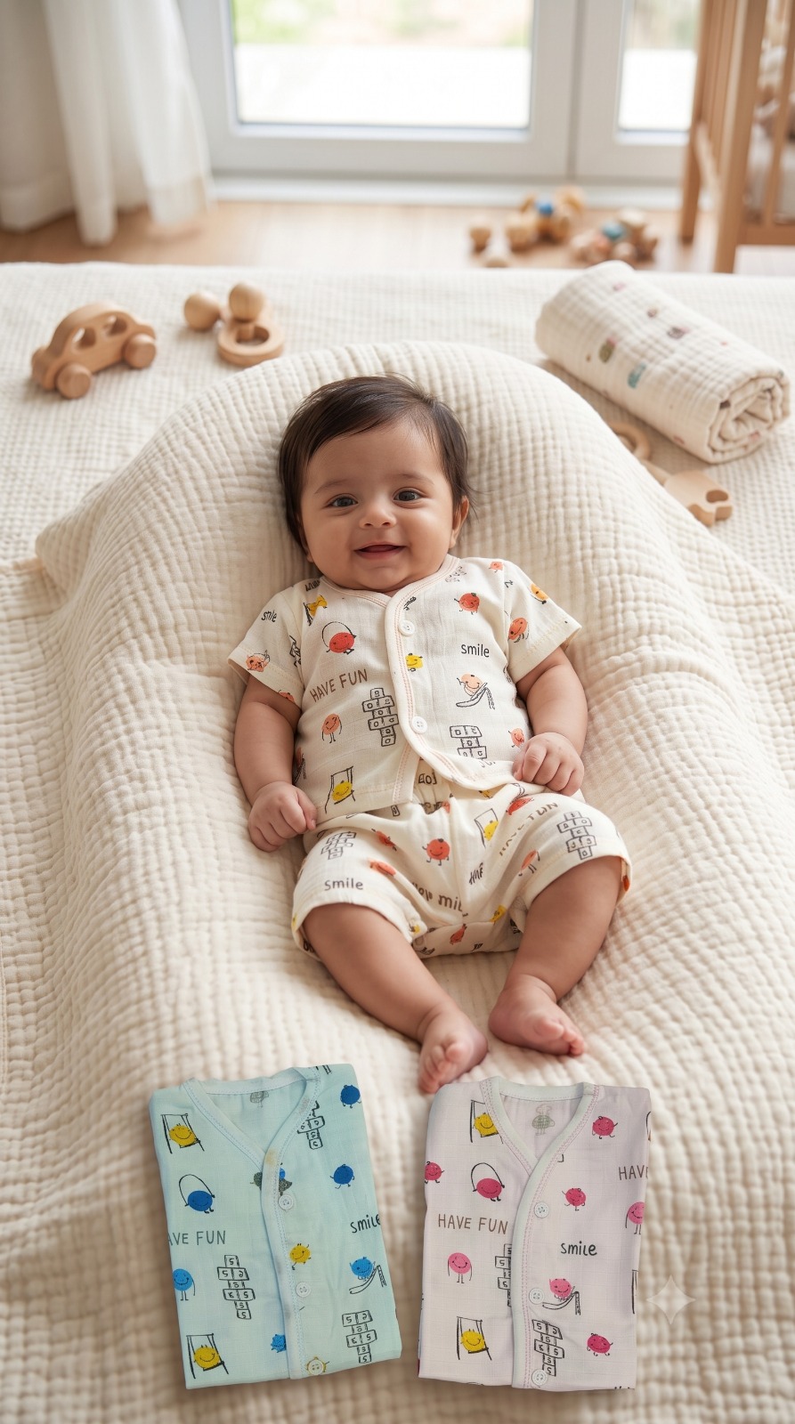 Combo 21 in 1 New Born Baby Complete Daily Items in Cotton Muslin (3-9 Months) - Image 4