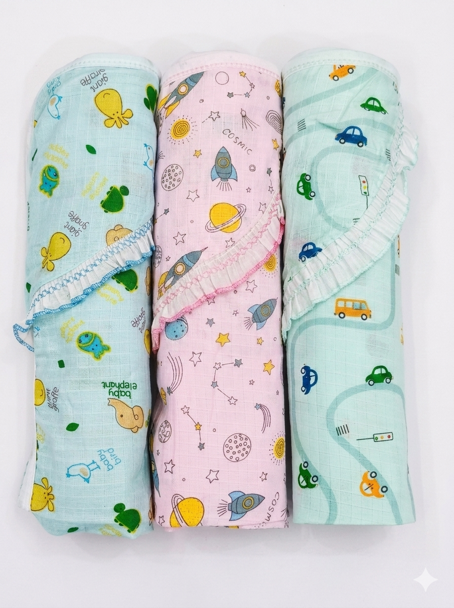 100% Cotton Muslin blanket for new born babies, Size 27 x 33 inch Each | Pack of 3 - Image 5