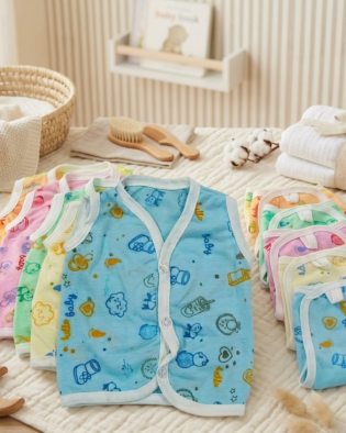 Newborn Baby Hosiery Front Open Jhabla with Nappy Set in Multi - Color | Pack of 6