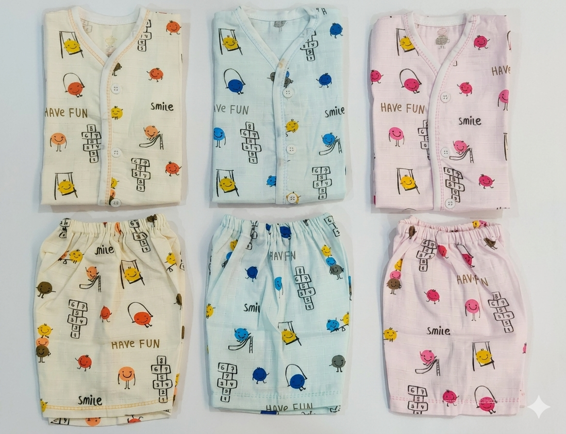 100% Cotton Muslin Baby Jhabla with knickers for Newborn | Front Open Soft Breathable Infant Shirt | Newborn Baby Clothing set for Boys & Girls | Pack of 3 - Image 3