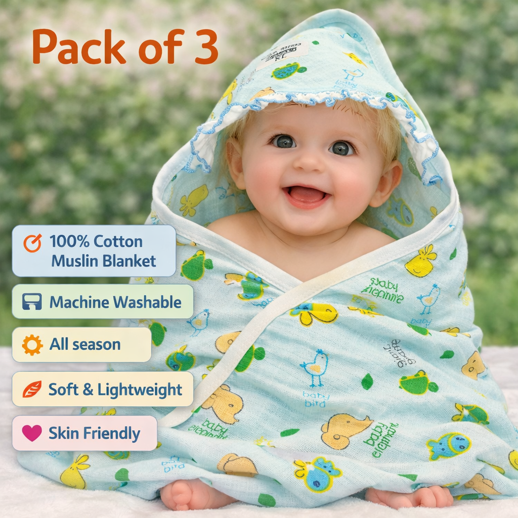 100% Cotton Muslin blanket for new born babies, Size 27 x 33 inch Each | Pack of 3 - Image 2